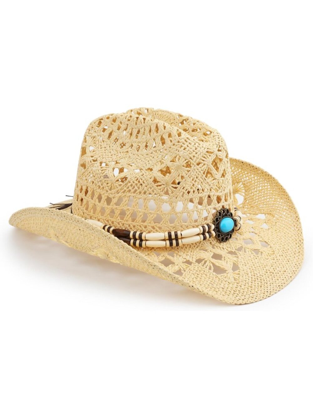 Men's Beige-m Straw Adjustable Wide Brim Sun Beach Western Cowgirl Cowboy Hat - Picture 2 of 6